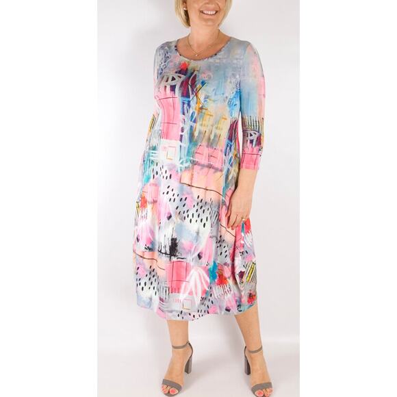 SIMPLY ART DOLCEZZA Women's S The Best Things In Life Abstract Art Midi Dress‎ - Picture 2 of 12